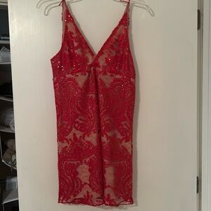 Red free people lace night shimmer dress